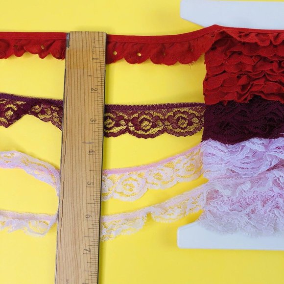 Vtg LOT Burgundy Red Pink Floral Scalloped Lace Trim Edge for Lingerie Corset - Picture 1 of 8
